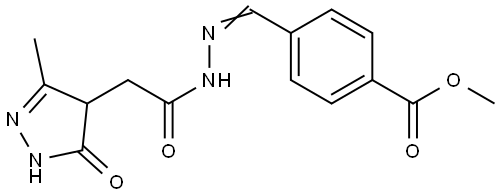 methyl 4-[(E)-[[2-(3-methyl-5-oxo-1,4-dihydropyrazol-4-yl)acetyl]hydrazinylidene]methyl]benzoate Structural
