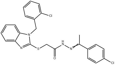 N-[(E)-1-(4-chlorophenyl)ethylideneamino]-2-[1-[(2-chlorophenyl)methyl]benzimidazol-2-yl]sulfanylacetamide Structural