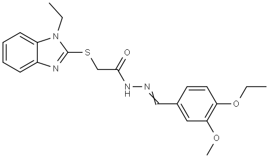 N-[(E)-(4-ethoxy-3-methoxyphenyl)methylideneamino]-2-(1-ethylbenzimidazol-2-yl)sulfanylacetamide Structural