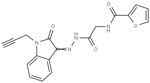N-[2-oxo-2-[(2Z)-2-(2-oxo-1-prop-2-ynylindol-3-ylidene)hydrazinyl]ethyl]furan-2-carboxamide Structural