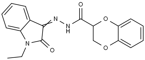 N-[(E)-(1-ethyl-2-oxoindol-3-ylidene)amino]-2,3-dihydro-1,4-benzodioxine-3-carboxamide Structural