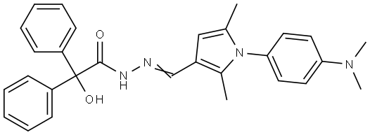 N-[(E)-[1-[4-(dimethylamino)phenyl]-2,5-dimethylpyrrol-3-yl]methylideneamino]-2-hydroxy-2,2-diphenylacetamide Structural