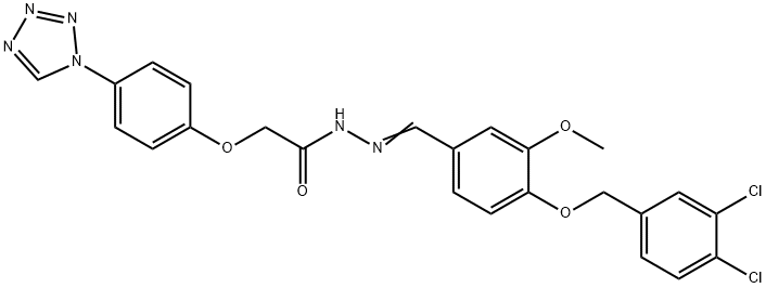 N-[[4-[(3,4-dichlorophenyl)methoxy]-3-methoxyphenyl]methylideneamino]-2-[4-(tetrazol-1-yl)phenoxy]acetamide Structural