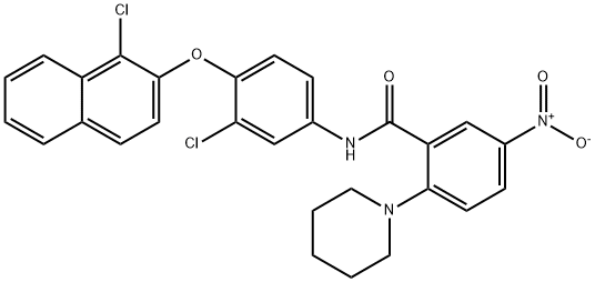 N-[3-chloro-4-(1-chloronaphthalen-2-yl)oxyphenyl]-5-nitro-2-piperidin-1-ylbenzamide Structural