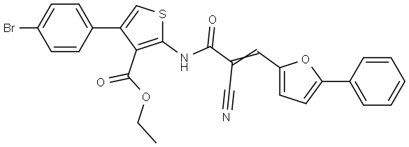ethyl 4-(4-bromophenyl)-2-[[(E)-2-cyano-3-(5-phenylfuran-2-yl)prop-2-enoyl]amino]thiophene-3-carboxylate Structural