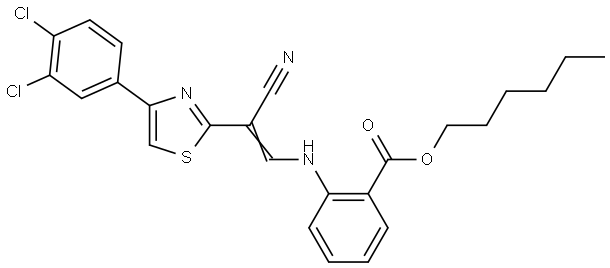 hexyl 2-[[(E)-2-cyano-2-[4-(3,4-dichlorophenyl)-1,3-thiazol-2-yl]ethenyl]amino]benzoate Structural