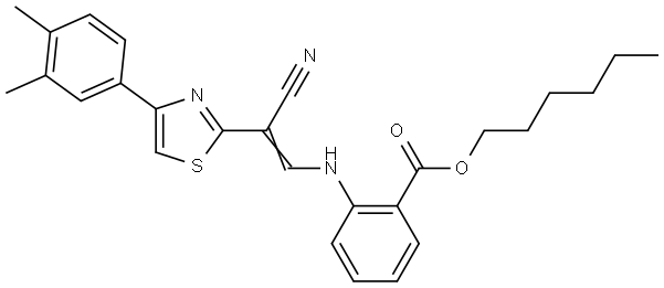 hexyl 2-[[(E)-2-cyano-2-[4-(3,4-dimethylphenyl)-1,3-thiazol-2-yl]ethenyl]amino]benzoate Structural
