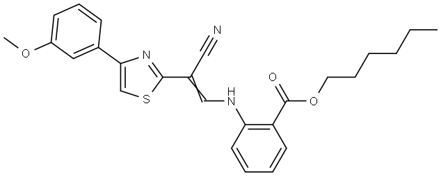 hexyl 2-[[(E)-2-cyano-2-[4-(3-methoxyphenyl)-1,3-thiazol-2-yl]ethenyl]amino]benzoate Structural