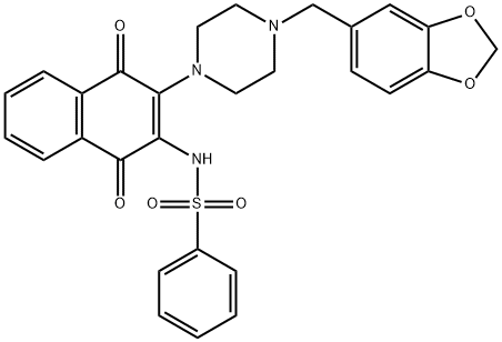 N-[3-[4-(1,3-benzodioxol-5-ylmethyl)piperazin-1-yl]-1,4-dioxonaphthalen-2-yl]benzenesulfonamide Structural
