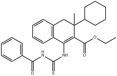 ethyl 1-(benzoylcarbamothioylamino)-3-cyclohexyl-3-methyl-4H-naphthalene-2-carboxylate Structural
