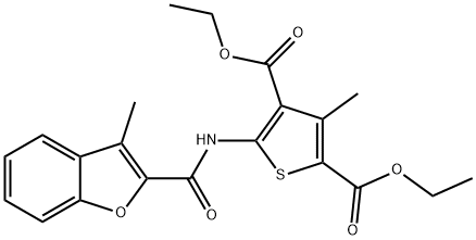 diethyl 3-methyl-5-[(3-methyl-1-benzofuran-2-carbonyl)amino]thiophene-2,4-dicarboxylate Structural