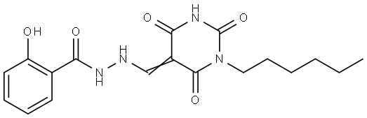 N'-[(E)-(1-hexyl-2,4,6-trioxo-1,3-diazinan-5-ylidene)methyl]-2-hydroxybenzohydrazide Structural
