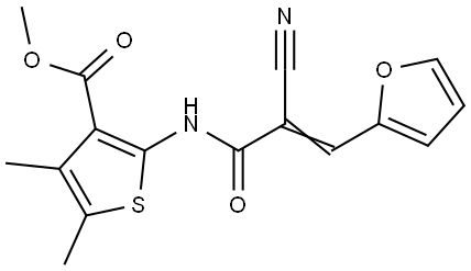 methyl 2-[[(E)-2-cyano-3-(furan-2-yl)prop-2-enoyl]amino]-4,5-dimethylthiophene-3-carboxylate Structural