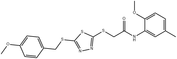 N-(2-methoxy-5-methylphenyl)-2-[[5-[(4-methoxyphenyl)methylsulfanyl]-1,3,4-thiadiazol-2-yl]sulfanyl]acetamide Structural