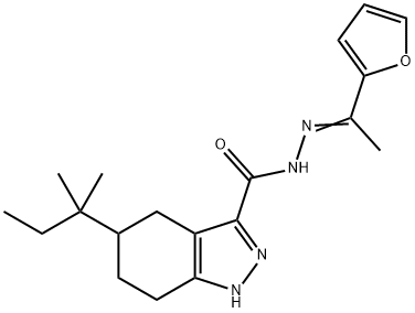 N-[(E)-1-(furan-2-yl)ethylideneamino]-5-(2-methylbutan-2-yl)-4,5,6,7-tetrahydro-1H-indazole-3-carboxamide Structural