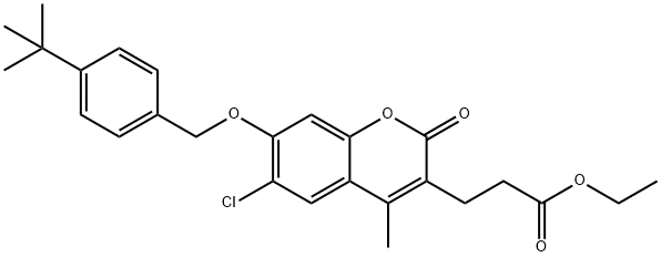ethyl 3-[7-[(4-tert-butylphenyl)methoxy]-6-chloro-4-methyl-2-oxochromen-3-yl]propanoate Structural