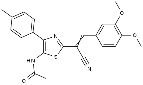 N-[2-[(E)-1-cyano-2-(3,4-dimethoxyphenyl)ethenyl]-4-(4-methylphenyl)-1,3-thiazol-5-yl]acetamide Structural