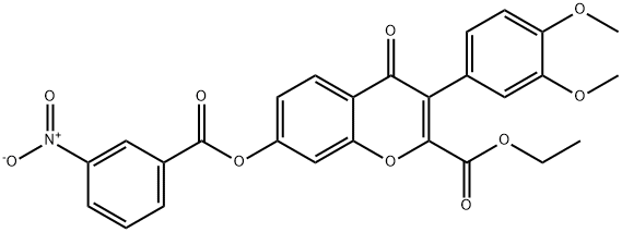 ethyl 3-(3,4-dimethoxyphenyl)-7-(3-nitrobenzoyl)oxy-4-oxochromene-2-carboxylate Structural