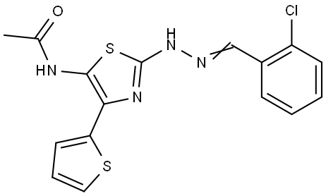 N-[2-[(2E)-2-[(2-chlorophenyl)methylidene]hydrazinyl]-4-thiophen-2-yl-1,3-thiazol-5-yl]acetamide Structural