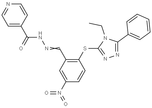 N-[(E)-[2-[(4-ethyl-5-phenyl-1,2,4-triazol-3-yl)sulfanyl]-5-nitrophenyl]methylideneamino]pyridine-4-carboxamide Structural