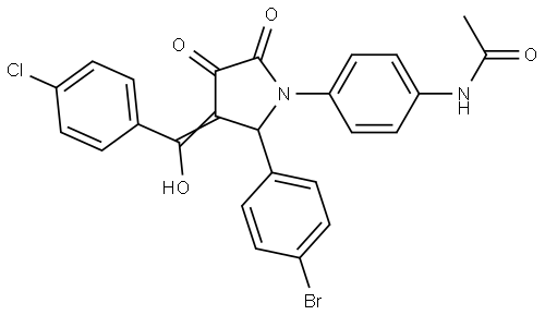 N-[4-[(3E)-2-(4-bromophenyl)-3-[(4-chlorophenyl)-hydroxymethylidene]-4,5-dioxopyrrolidin-1-yl]phenyl]acetamide Structural