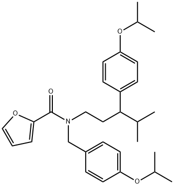 N-[4-methyl-3-(4-propan-2-yloxyphenyl)pentyl]-N-[(4-propan-2-yloxyphenyl)methyl]furan-2-carboxamide Structural