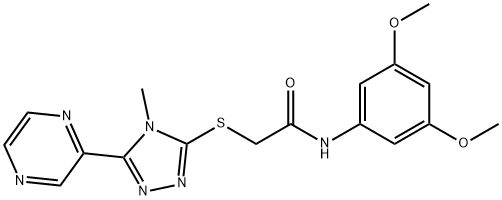 N-(3,5-dimethoxyphenyl)-2-[(4-methyl-5-pyrazin-2-yl-1,2,4-triazol-3-yl)sulfanyl]acetamide Structural