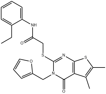 N-(2-ethylphenyl)-2-[3-(furan-2-ylmethyl)-5,6-dimethyl-4-oxothieno[2,3-d]pyrimidin-2-yl]sulfanylacetamide Structural