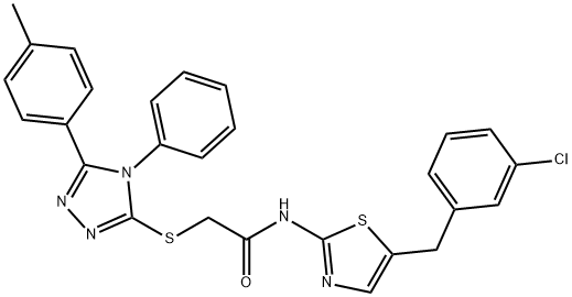 N-[5-[(3-chlorophenyl)methyl]-1,3-thiazol-2-yl]-2-[[5-(4-methylphenyl)-4-phenyl-1,2,4-triazol-3-yl]sulfanyl]acetamide Structural