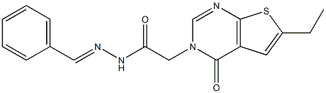 N-[(E)-benzylideneamino]-2-(6-ethyl-4-oxothieno[2,3-d]pyrimidin-3-yl)acetamide Structural