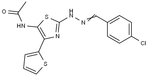 N-[2-[(2E)-2-[(4-chlorophenyl)methylidene]hydrazinyl]-4-thiophen-2-yl-1,3-thiazol-5-yl]acetamide Structural
