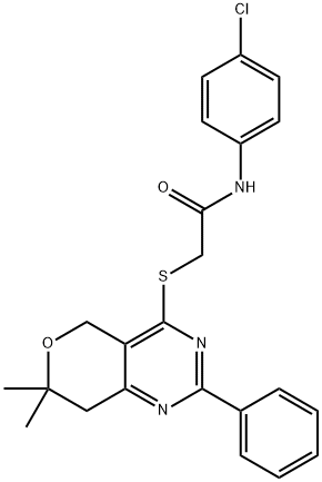 N-(4-chlorophenyl)-2-[(7,7-dimethyl-2-phenyl-5,8-dihydropyrano[4,3-d]pyrimidin-4-yl)sulfanyl]acetamide Structural
