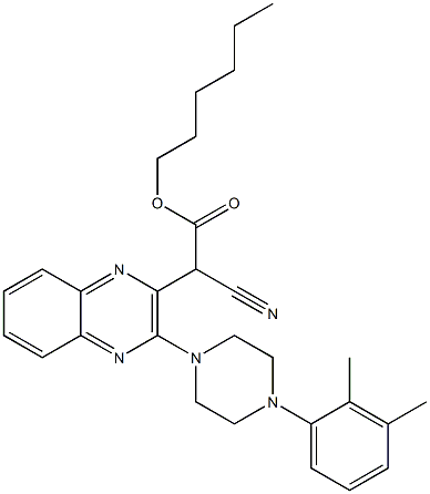 hexyl 2-cyano-2-[3-[4-(2,3-dimethylphenyl)piperazin-1-yl]quinoxalin-2-yl]acetate Structural