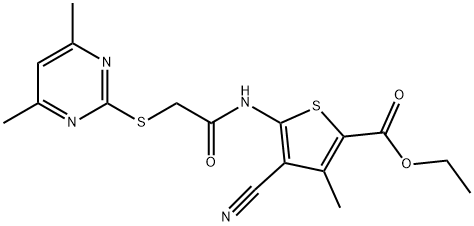 ethyl 4-cyano-5-[[2-(4,6-dimethylpyrimidin-2-yl)sulfanylacetyl]amino]-3-methylthiophene-2-carboxylate Structural