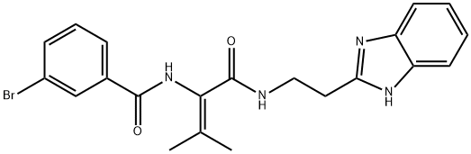 N-[1-[2-(1H-benzimidazol-2-yl)ethylamino]-3-methyl-1-oxobut-2-en-2-yl]-3-bromobenzamide Structural