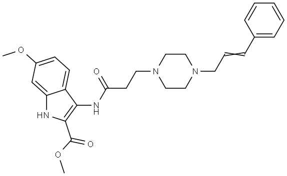 methyl 6-methoxy-3-[3-[4-[(E)-3-phenylprop-2-enyl]piperazin-1-yl]propanoylamino]-1H-indole-2-carboxylate Structural