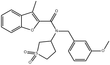N-(1,1-dioxothiolan-3-yl)-N-[(3-methoxyphenyl)methyl]-3-methyl-1-benzofuran-2-carboxamide Structural