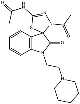 N-[4-acetyl-2'-oxo-1'-(2-piperidin-1-ylethyl)spiro[1,3,4-thiadiazole-5,3'-indole]-2-yl]acetamide Structural