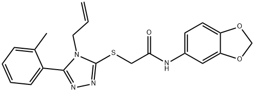 N-(1,3-benzodioxol-5-yl)-2-[[5-(2-methylphenyl)-4-prop-2-enyl-1,2,4-triazol-3-yl]sulfanyl]acetamide Structural