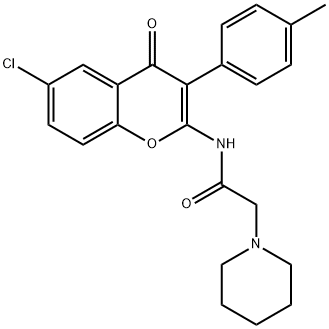 N-[6-chloro-3-(4-methylphenyl)-4-oxochromen-2-yl]-2-piperidin-1-ylacetamide Structural