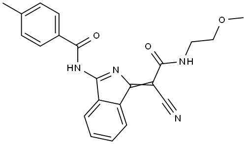 N-[(3Z)-3-[1-cyano-2-(2-methoxyethylamino)-2-oxoethylidene]isoindol-1-yl]-4-methylbenzamide Structural