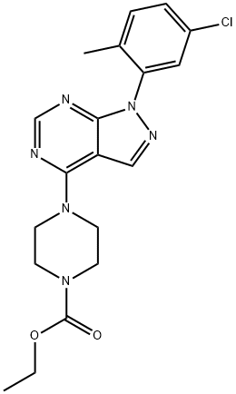 ethyl 4-[1-(5-chloro-2-methylphenyl)pyrazolo[3,4-d]pyrimidin-4-yl]piperazine-1-carboxylate Structural