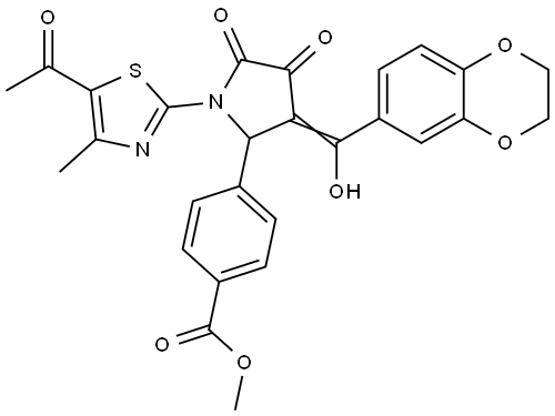 methyl 4-[(3E)-1-(5-acetyl-4-methyl-1,3-thiazol-2-yl)-3-[2,3-dihydro-1,4-benzodioxin-6-yl(hydroxy)methylidene]-4,5-dioxopyrrolidin-2-yl]benzoate Structural