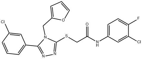 N-(3-chloro-4-fluorophenyl)-2-[[5-(3-chlorophenyl)-4-(furan-2-ylmethyl)-1,2,4-triazol-3-yl]sulfanyl]acetamide Structural