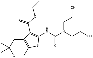 ethyl 2-[bis(2-hydroxyethyl)carbamoylamino]-5,5-dimethyl-4,7-dihydrothieno[2,3-c]pyran-3-carboxylate Structural
