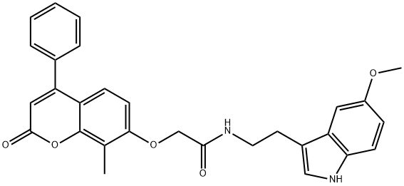 N-[2-(5-methoxy-1H-indol-3-yl)ethyl]-2-(8-methyl-2-oxo-4-phenylchromen-7-yl)oxyacetamide Structural