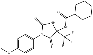 N-[1-(4-methoxyphenyl)-2,5-dioxo-4-(trifluoromethyl)imidazolidin-4-yl]cyclohexanecarboxamide Structural