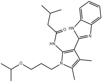 N-[3-(1H-benzimidazol-2-yl)-4,5-dimethyl-1-(3-propan-2-yloxypropyl)pyrrol-2-yl]-3-methylbutanamide Structural