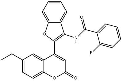 N-[2-(6-ethyl-2-oxochromen-4-yl)-1-benzofuran-3-yl]-2-fluorobenzamide Structural