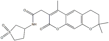 N-(1,1-dioxothiolan-3-yl)-2-(2,2,6-trimethyl-8-oxo-3,4-dihydropyrano[3,2-g]chromen-7-yl)acetamide Structural